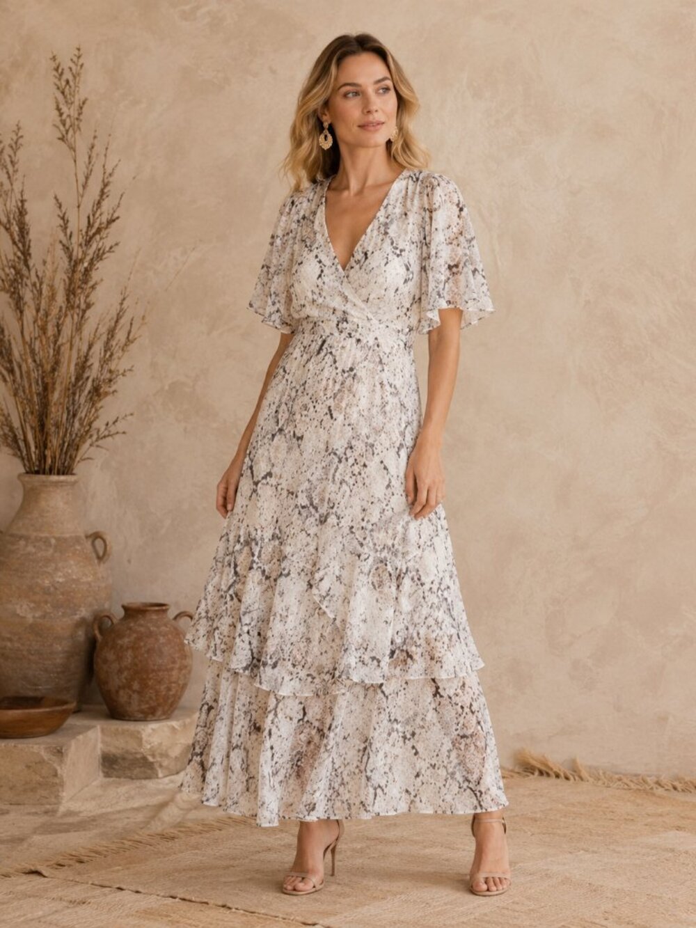 New - RACHEL RACHEL ROY Cape Back Maxi Dress Snakeskin | 0